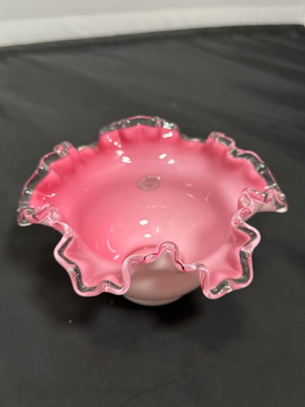 FENTON Art Glass Pink Bride's Bowl Art Glass Pink White Silvercrest Ruffled